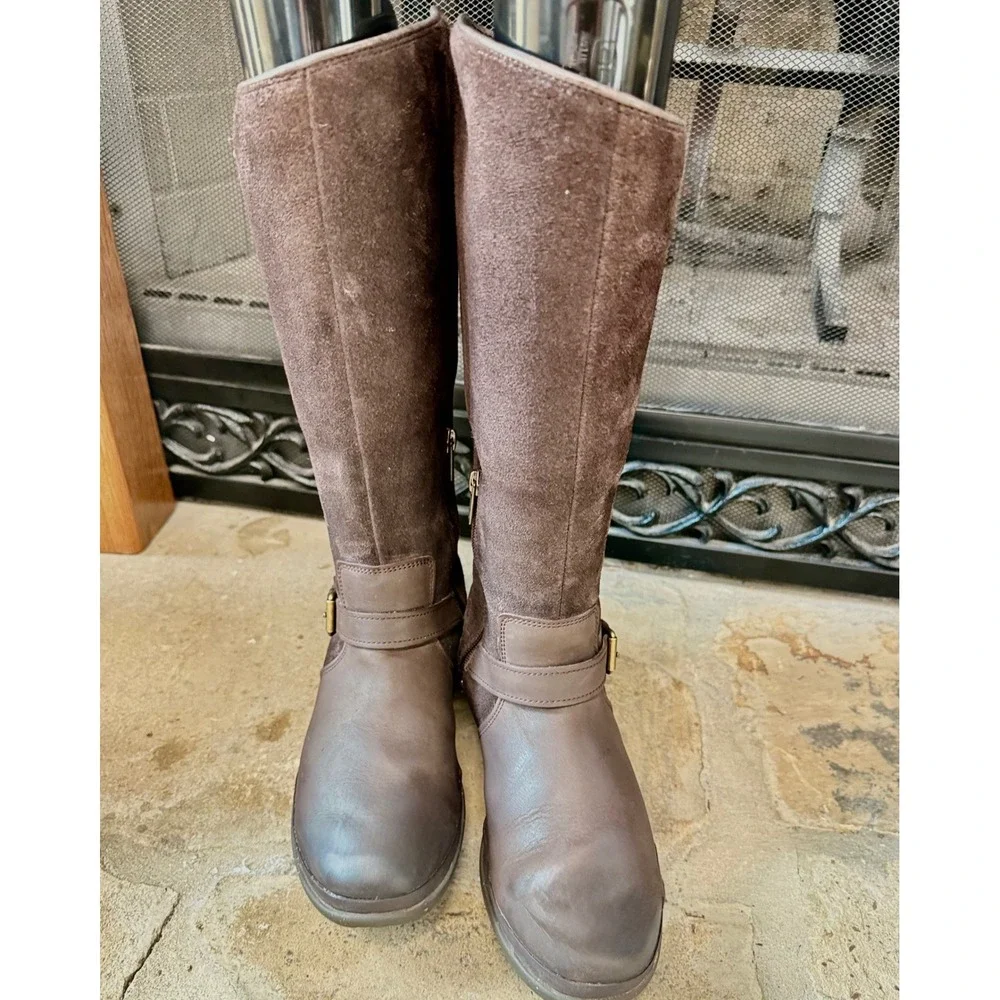 UGG Thomsen Tall Waterproof Riding Boots Stout Brown Suede Leather Sz 8